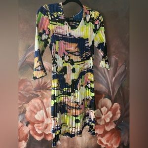 Stunning Pleated Watercolor Print Long sleeve Dress Size S-XL